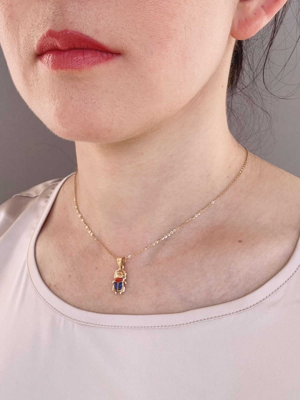 18K Gold Egyptian Scarab Pendant with Lapis and Coral R4657 Aurora Designer