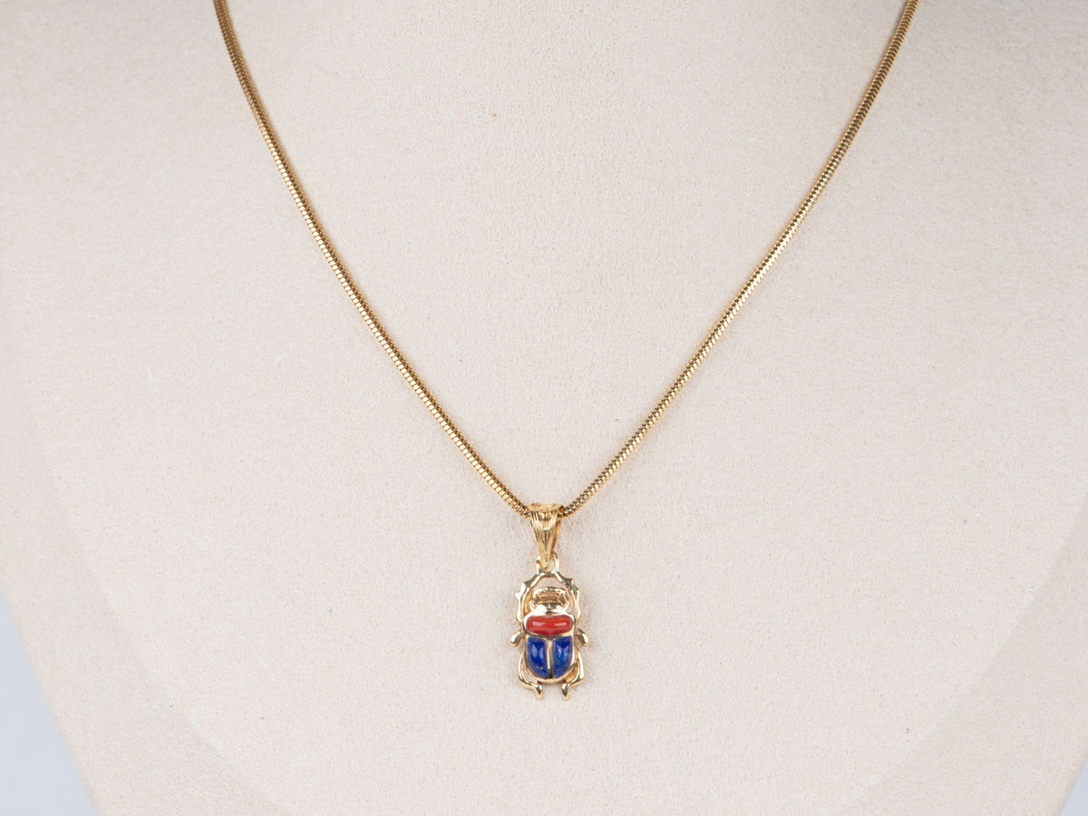 18K Gold Egyptian Scarab Pendant with Lapis and Coral R4657 Aurora Designer
