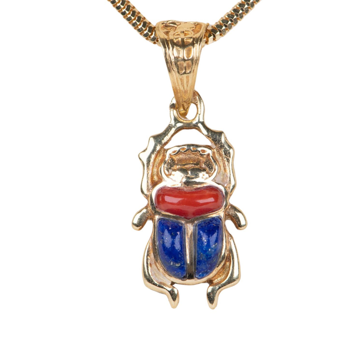 18K Gold Egyptian Scarab Pendant with Lapis and Coral R4657 Aurora Designer