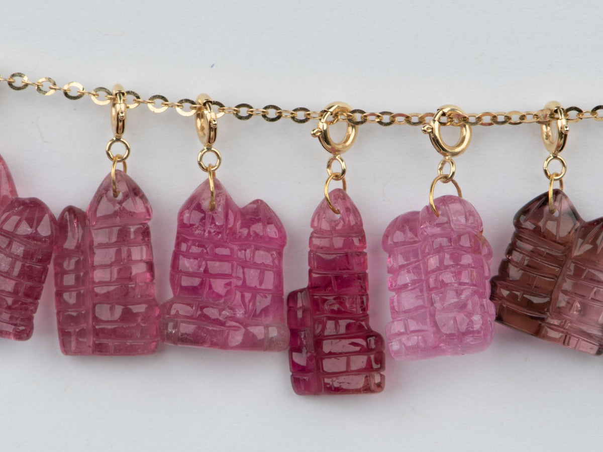 Tourmaline Castle Carving Pendant Charm with 18K Gold Bail R4659 Aurora Designer