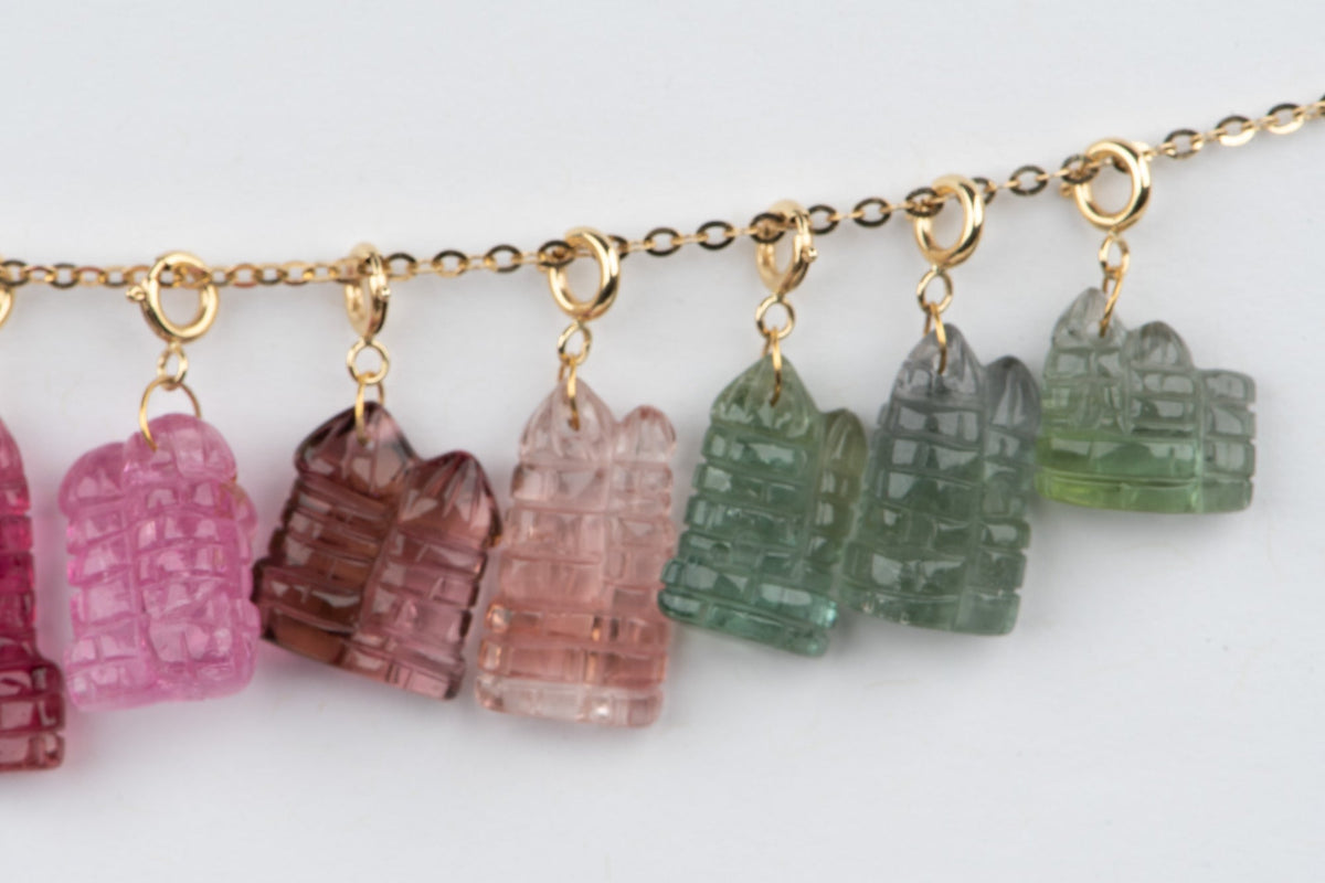 Tourmaline Castle Carving Pendant Charm with 18K Gold Bail R4659 Aurora Designer