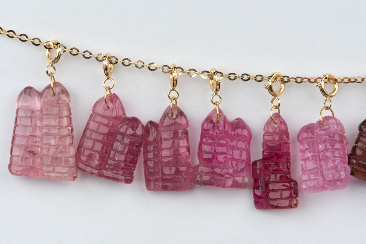 Tourmaline Castle Carving Pendant Charm with 18K Gold Bail R4659 Aurora Designer