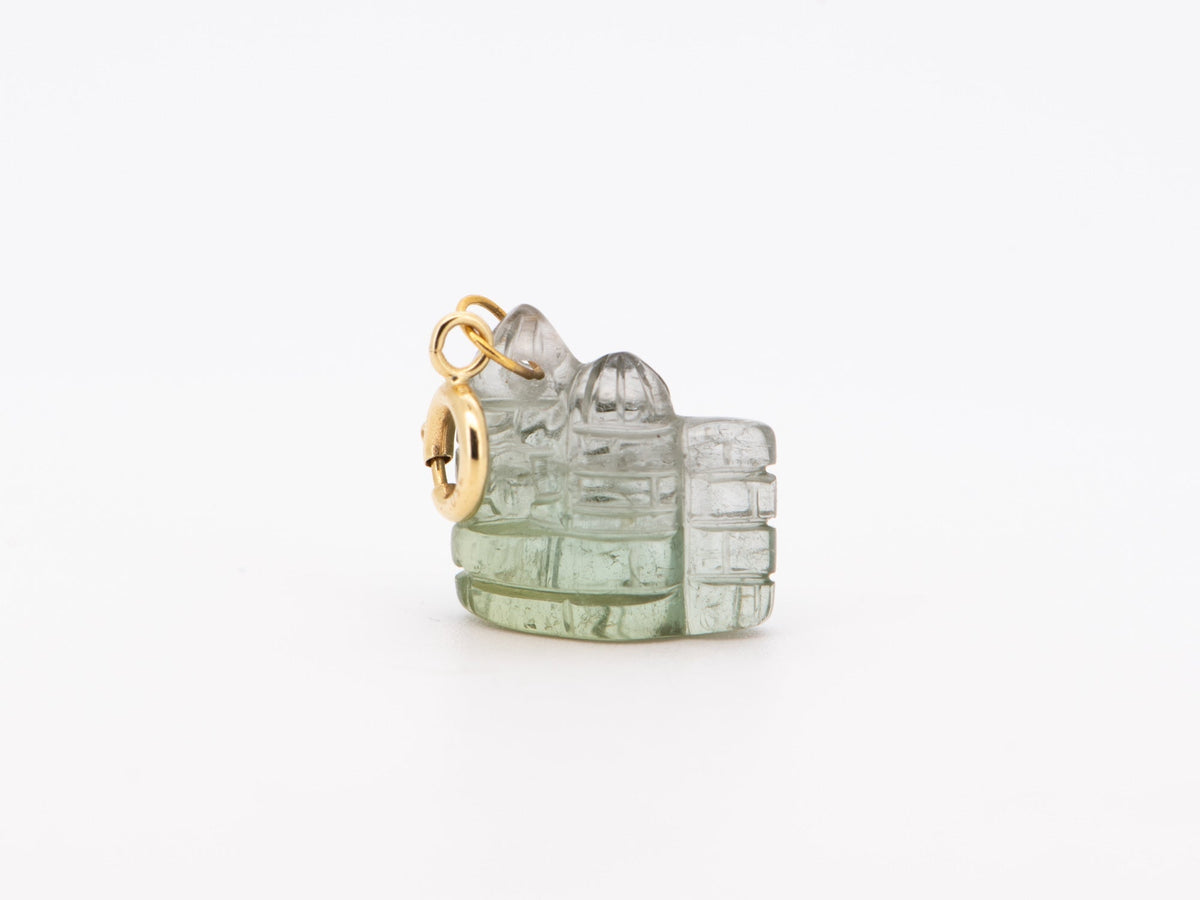 Tourmaline Castle Carving Pendant Charm with 18K Gold Bail R4659 Aurora Designer