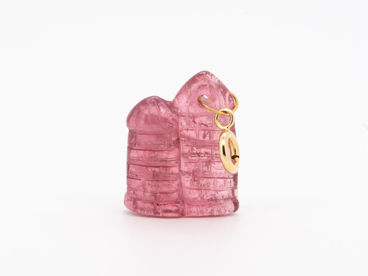 Tourmaline Castle Carving Pendant Charm with 18K Gold Bail R4659 Aurora Designer