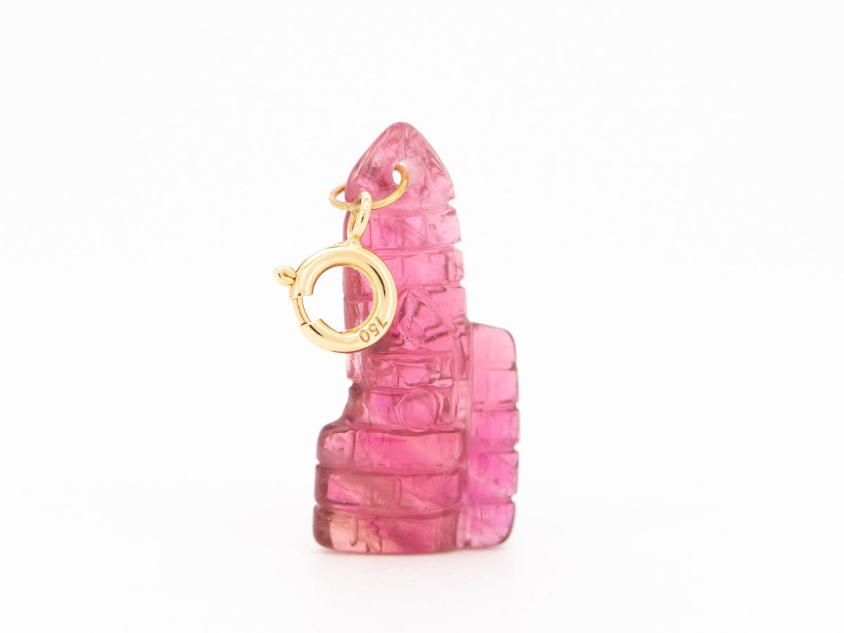 Tourmaline Castle Carving Pendant Charm with 18K Gold Bail R4659 Aurora Designer