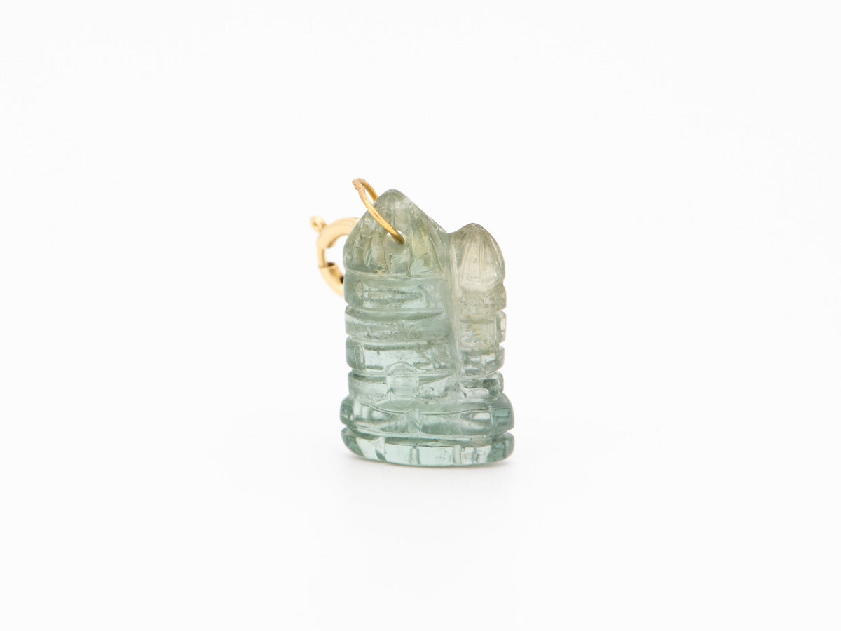 Tourmaline Castle Carving Pendant Charm with 18K Gold Bail R4659 Aurora Designer