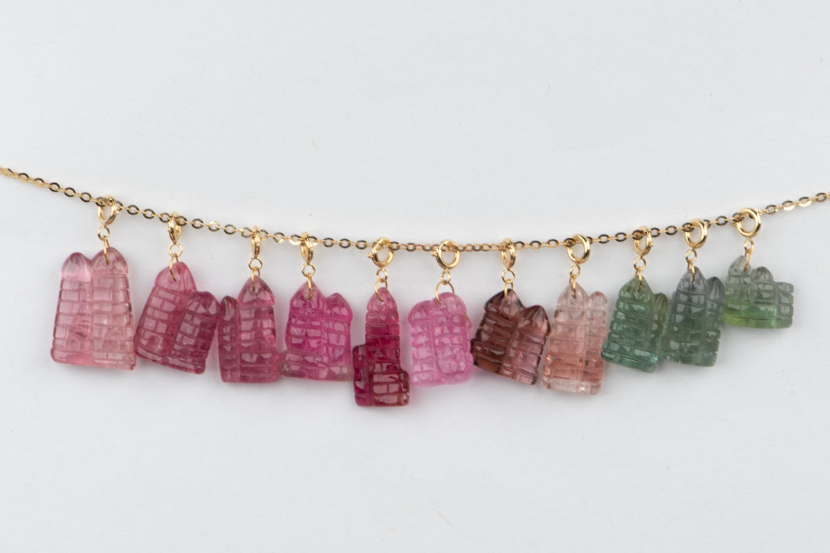 Tourmaline Castle Carving Pendant Charm with 18K Gold Bail R4659 Aurora Designer