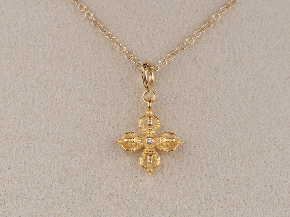 18K Gold Four-Sided Vajra with Diamond Accent R4664 Aurora Designer