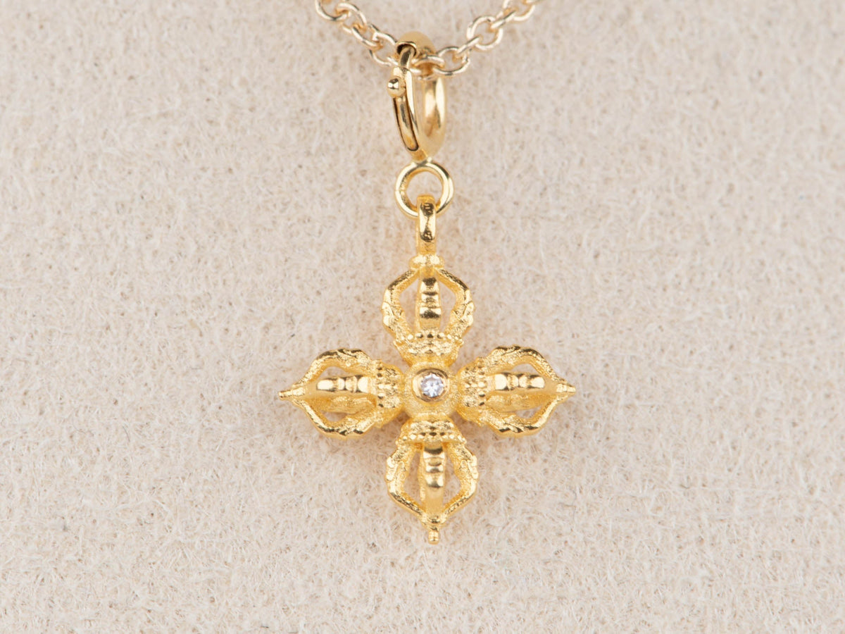 18K Gold Four-Sided Vajra with Diamond Accent R4664 Aurora Designer