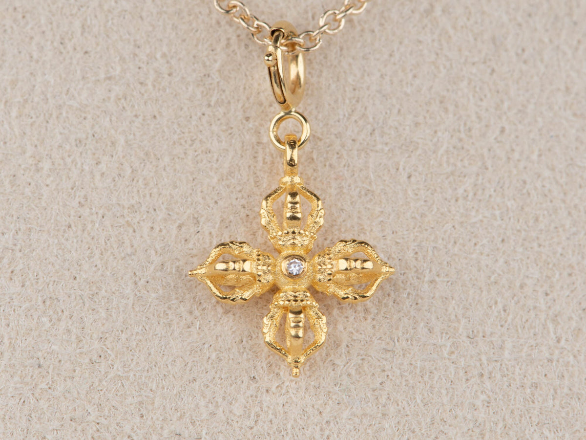 18K Gold Four-Sided Vajra with Diamond Accent R4664 Aurora Designer