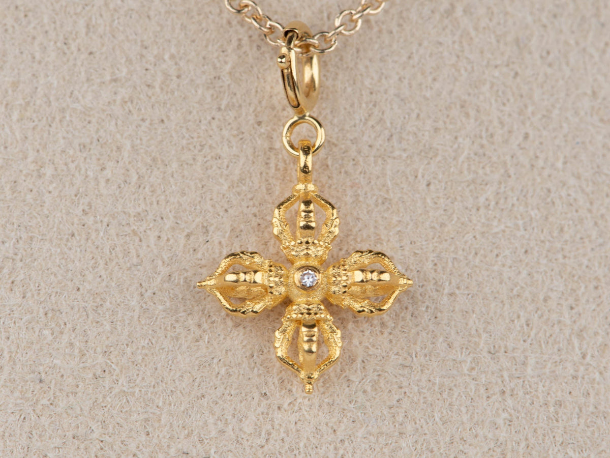18K Gold Four-Sided Vajra with Diamond Accent R4664 Aurora Designer