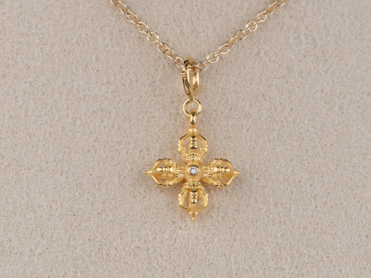18K Gold Four-Sided Vajra with Diamond Accent R4664 Aurora Designer