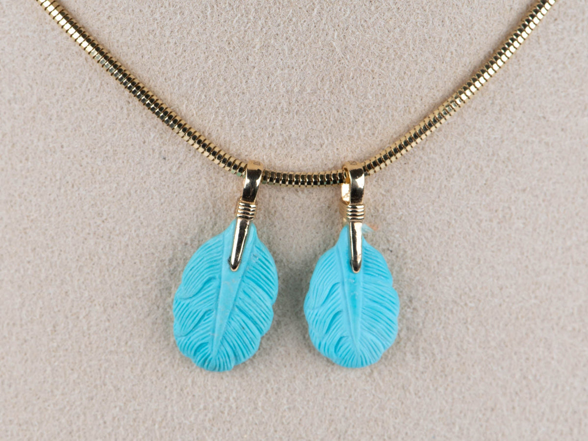 Natural Turquoise Leaf Pendant Charm with 18K Gold Bail Untreated 100% Earth Mined R4665 Aurora Designer