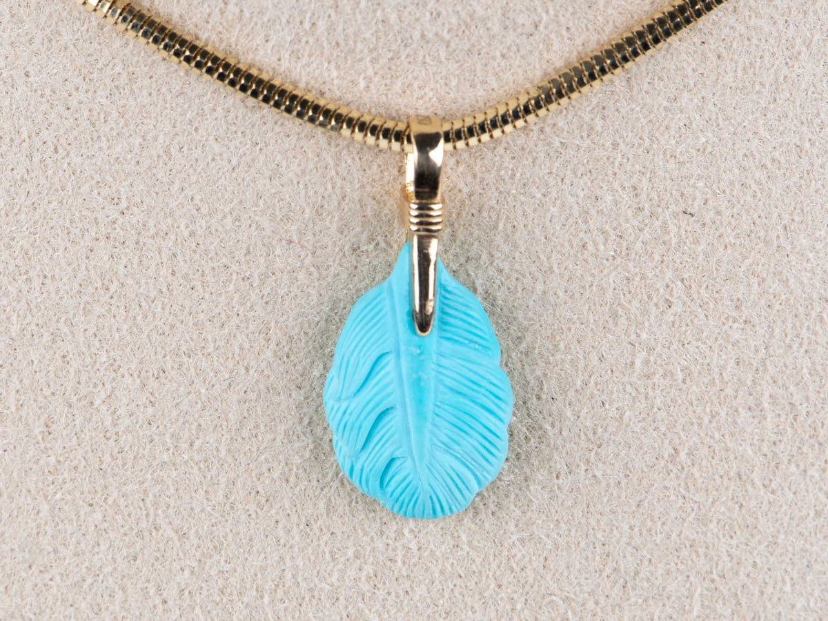 Natural Turquoise Leaf Pendant Charm with 18K Gold Bail Untreated 100% Earth Mined R4665 Aurora Designer