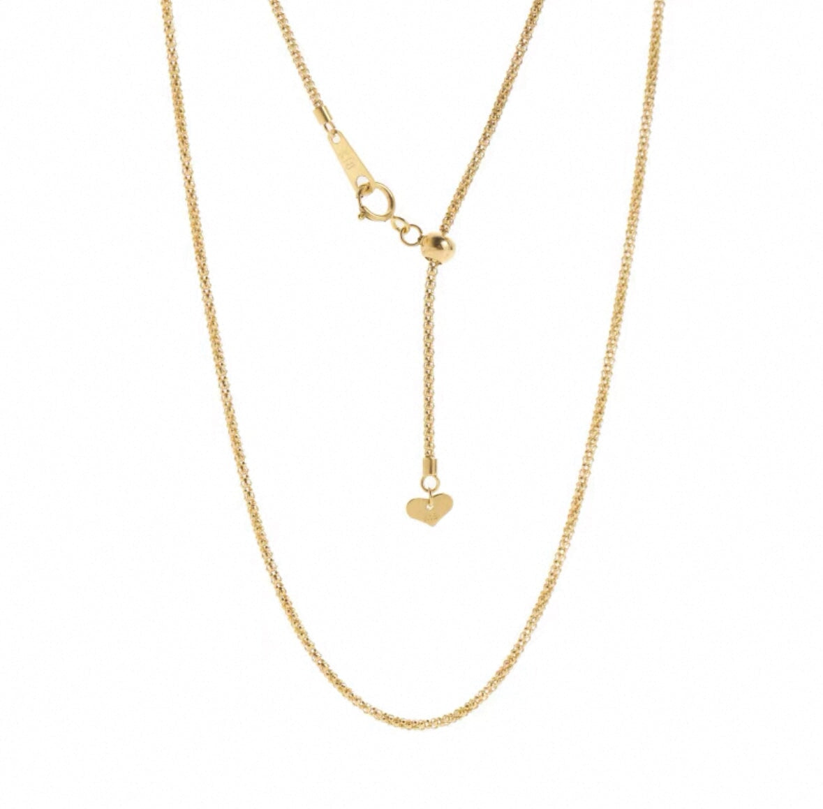 18K Gold Box Chain Necklace 21.5" Fully Adjustable with Sliding Bead 4g+ R4667 Aurora Designer