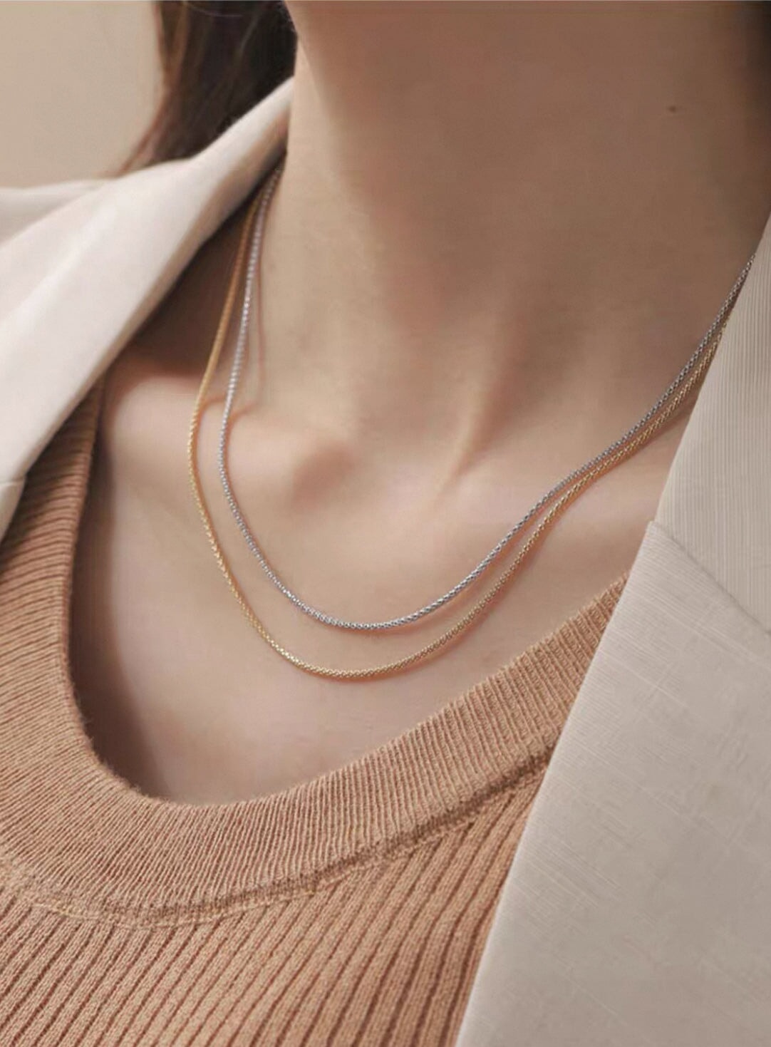 18K Gold Box Chain Necklace 21.5" Fully Adjustable with Sliding Bead 4g+ R4667 Aurora Designer