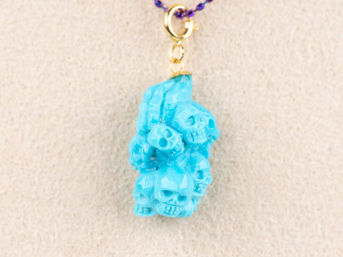 Hand Carved Turquoise Skulls Skull Pendant with 18K Gold Spring Ring Bail R4670 Aurora Designer