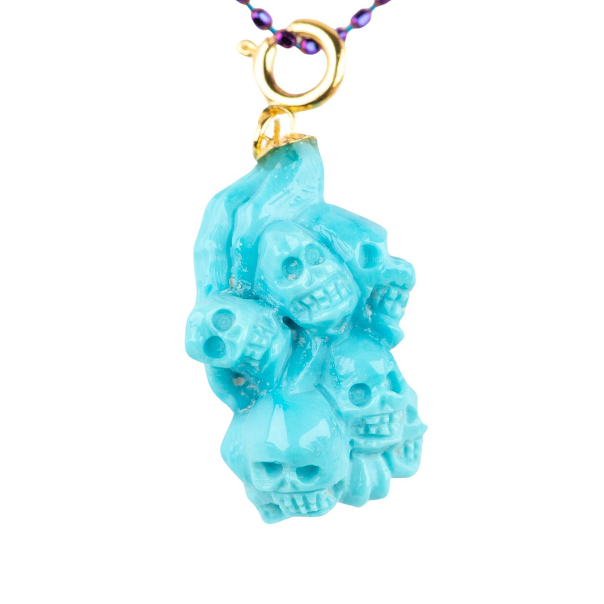 Hand Carved Turquoise Skulls Skull Pendant with 18K Gold Spring Ring Bail R4670 Aurora Designer