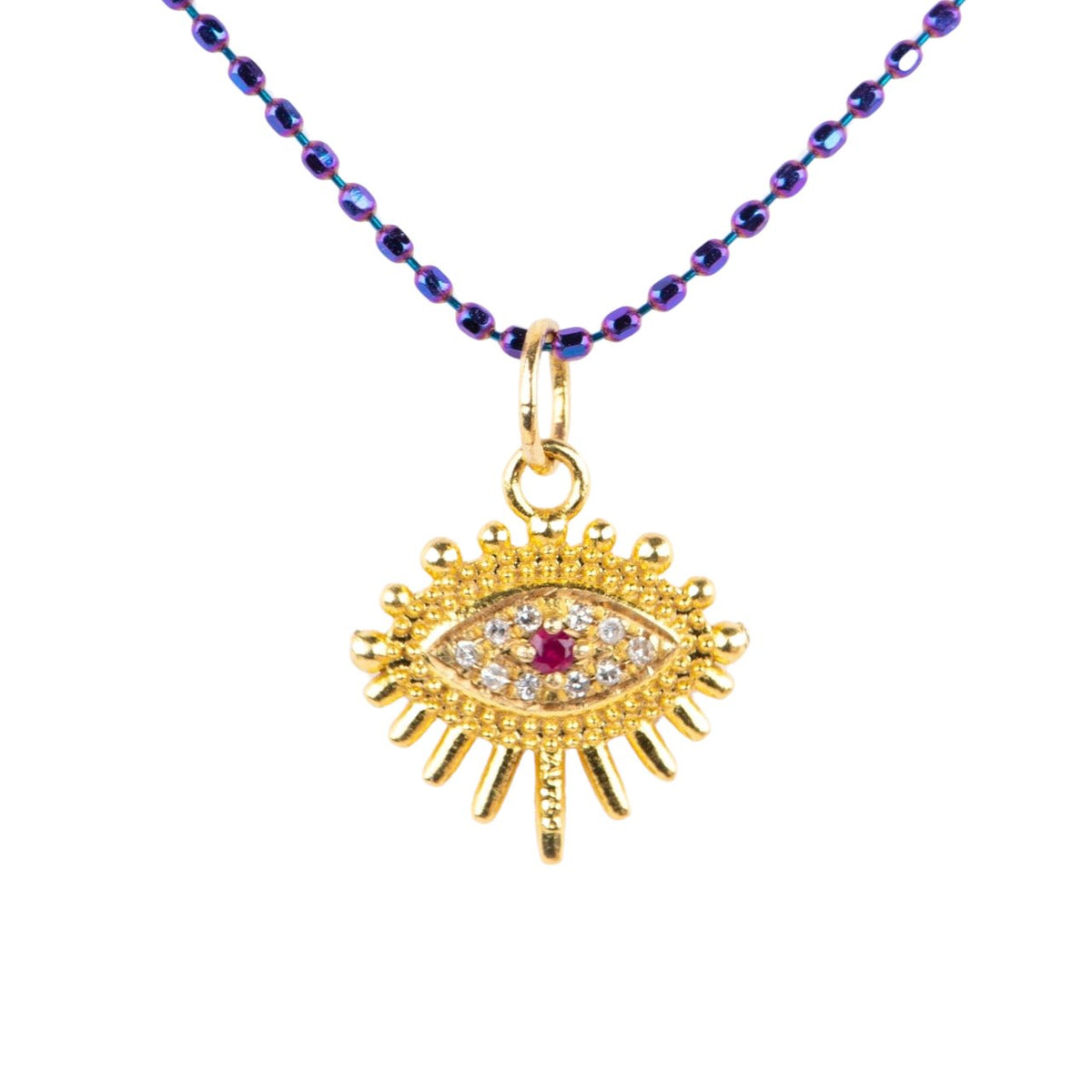 18K Gold Mini Evil Eye Charm with Ruby and Diamond Pave R4671 Aurora Designer
