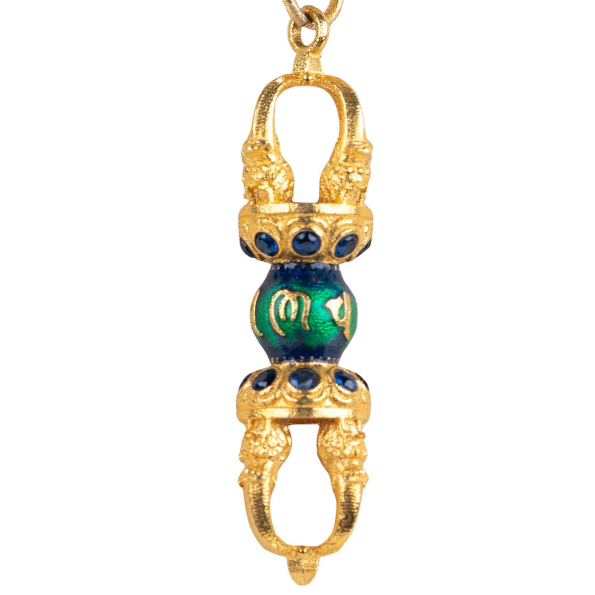 18K Gold Vajra Pendant Charm with Enamel and Sapphires 2.95g R4672 Aurora Designer