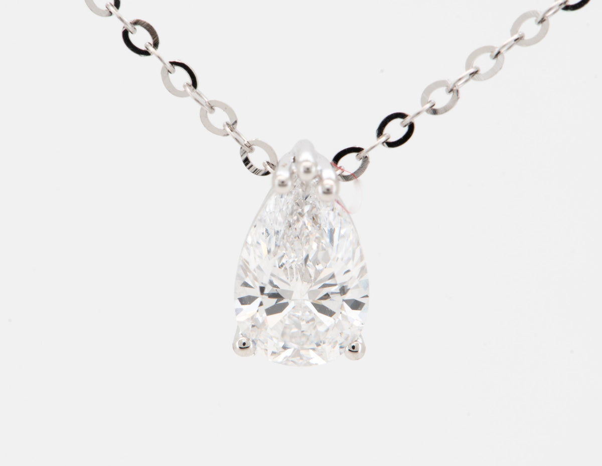 1ct Pear-Shape Lab Diamond Pendant Necklace 14K White Gold with Chain R4674 Aurora Designer