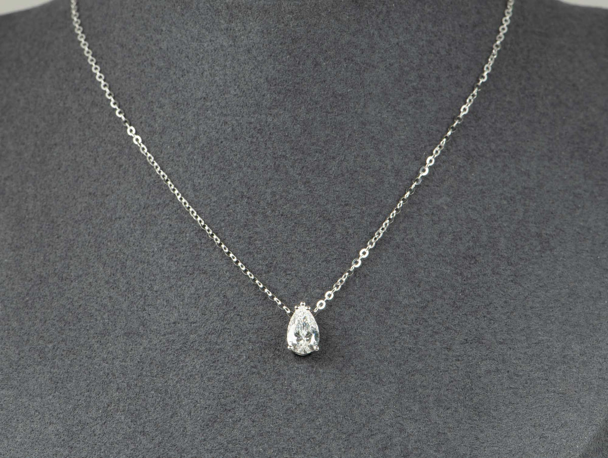 1ct Pear-Shape Lab Diamond Pendant Necklace 14K White Gold with Chain R4674 Aurora Designer