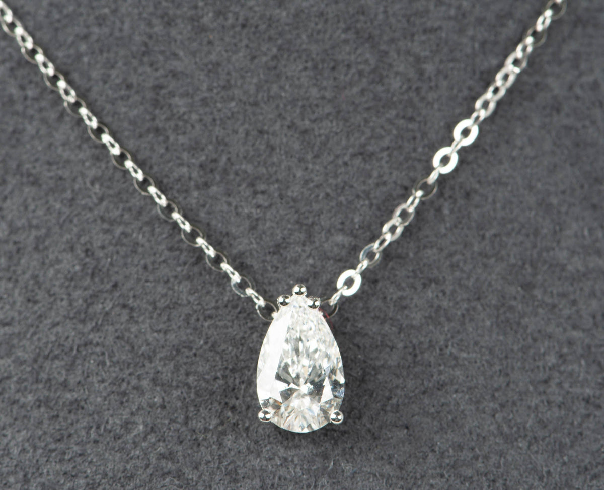 1ct Pear-Shape Lab Diamond Pendant Necklace 14K White Gold with Chain R4674 Aurora Designer