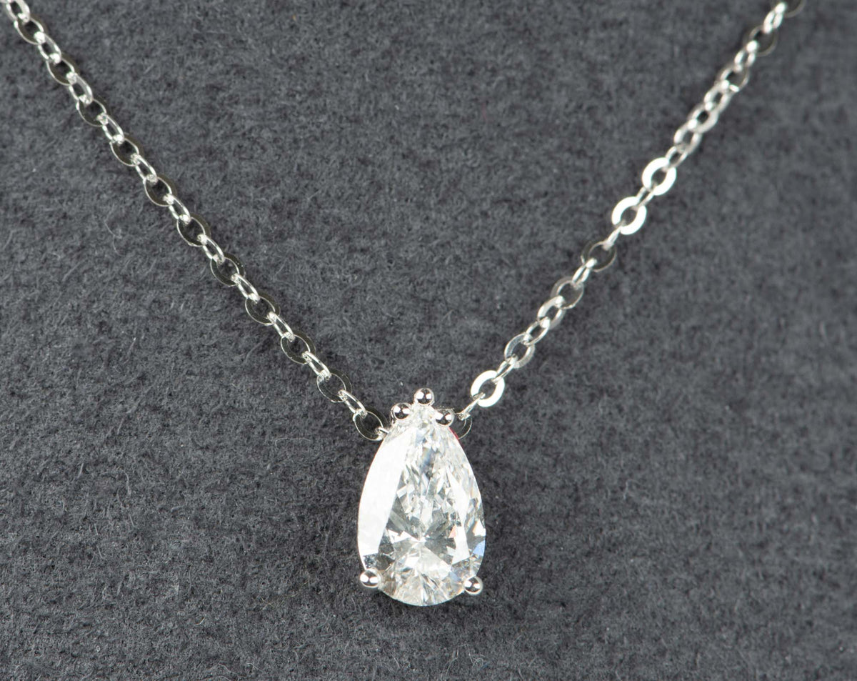 1ct Pear-Shape Lab Diamond Pendant Necklace 14K White Gold with Chain R4674 Aurora Designer