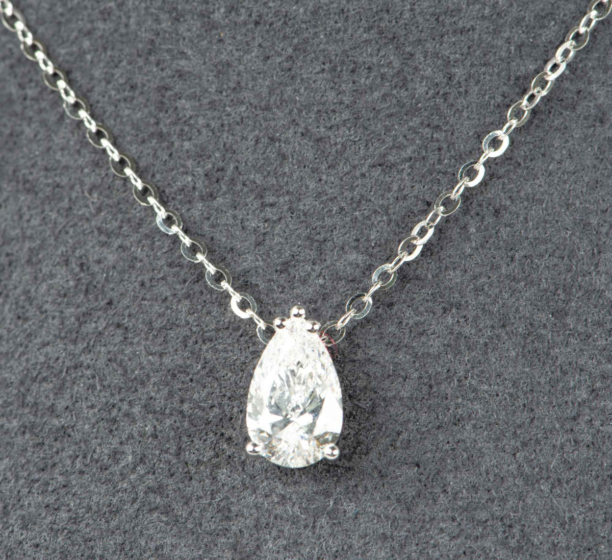 1ct Pear-Shape Lab Diamond Pendant Necklace 14K White Gold with Chain R4674 Aurora Designer