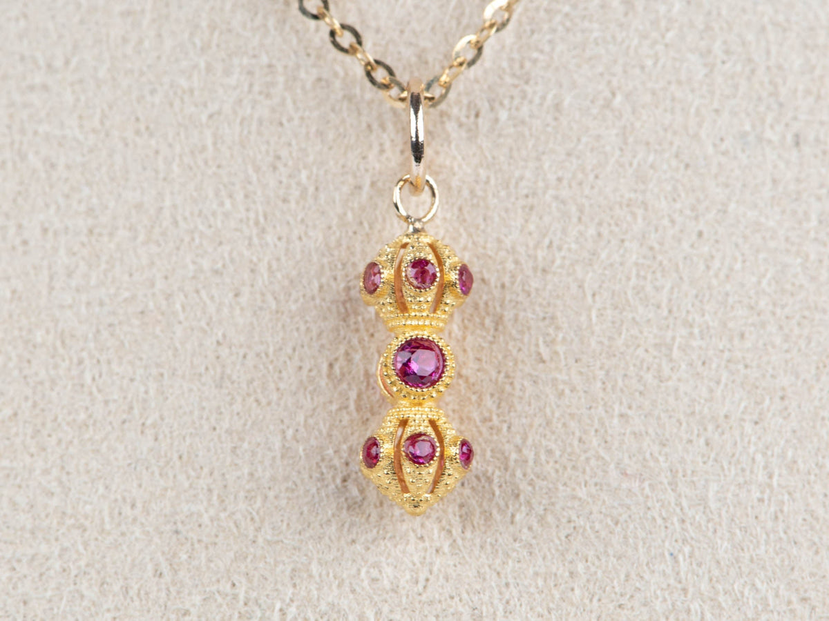 18K Gold Mini Vajra Charm Pendant with Red Garnet R4676 Aurora Designer