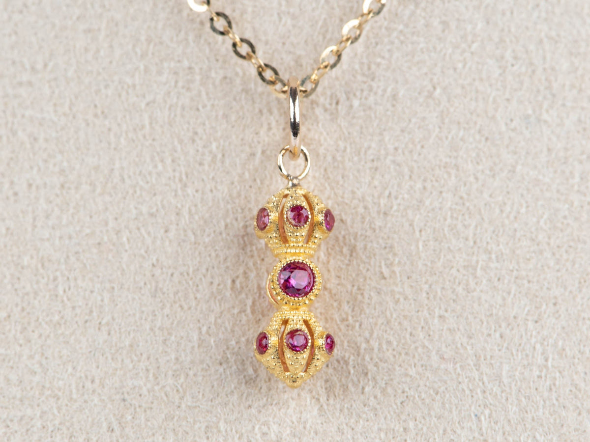 18K Gold Mini Vajra Charm Pendant with Red Garnet R4676 Aurora Designer