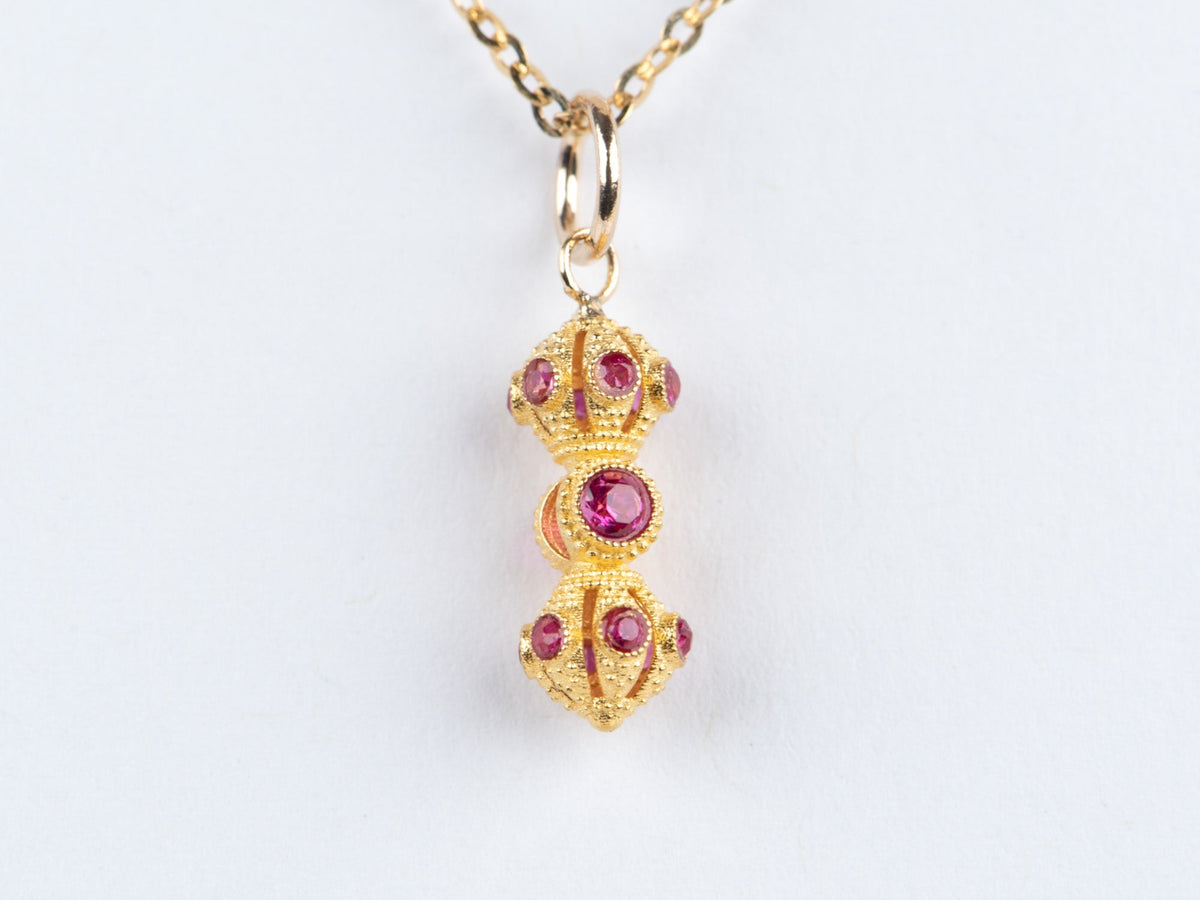 18K Gold Mini Vajra Charm Pendant with Red Garnet R4676 Aurora Designer