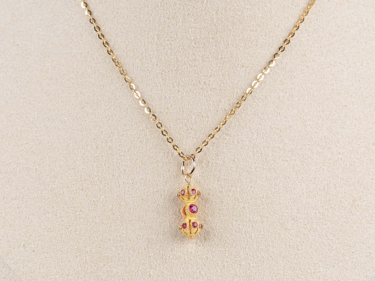 18K Gold Mini Vajra Charm Pendant with Red Garnet R4676 Aurora Designer