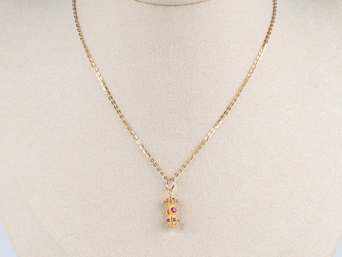 18K Gold Mini Vajra Charm Pendant with Red Garnet R4676 Aurora Designer
