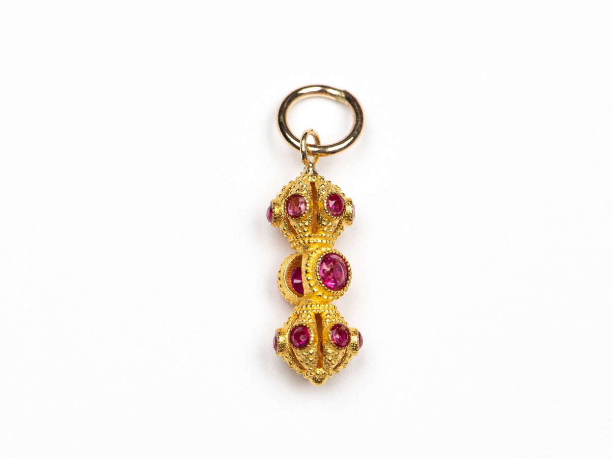 18K Gold Mini Vajra Charm Pendant with Red Garnet R4676 Aurora Designer