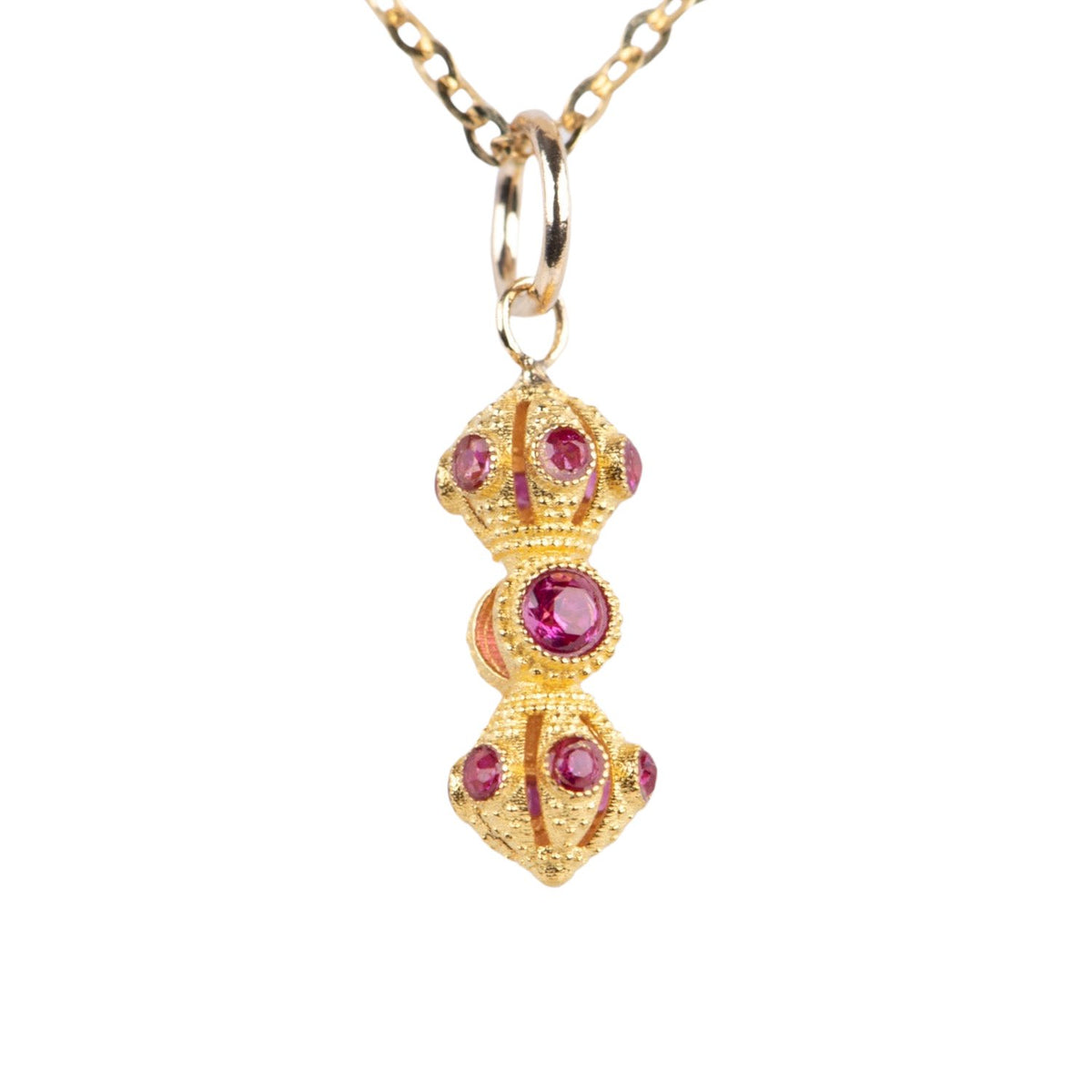 18K Gold Mini Vajra Charm Pendant with Red Garnet R4676 Aurora Designer