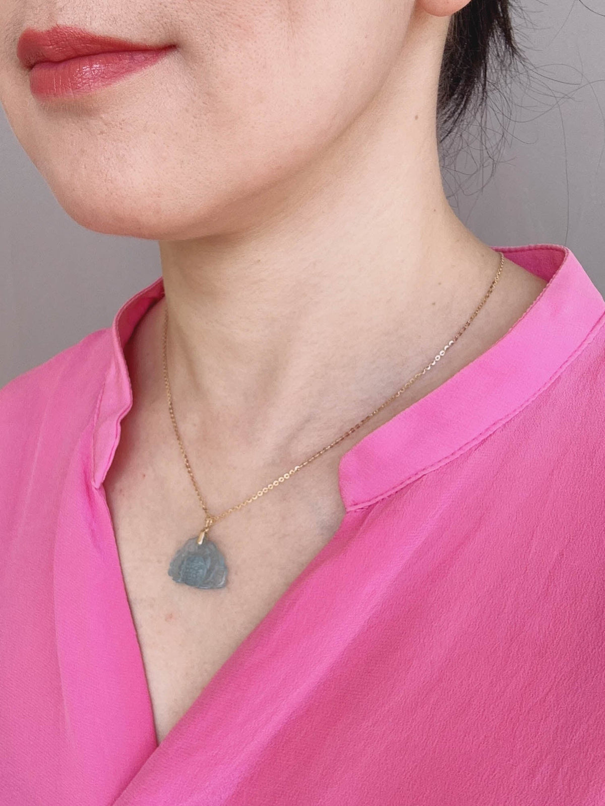 Aquamarine Carving Lotus Flower Pendant with 18K Gold Bail Carved R4677 Aurora Designer