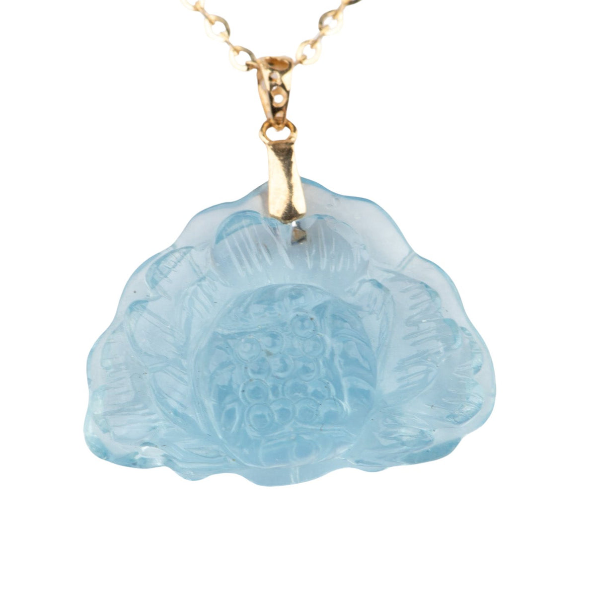 Aquamarine Carving Lotus Flower Pendant with 18K Gold Bail Carved R4677 Aurora Designer