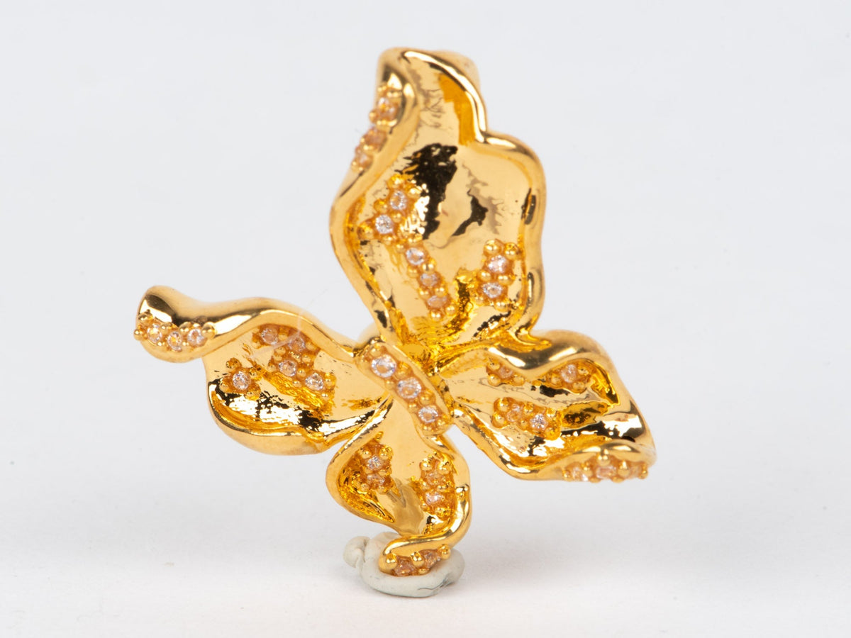 18K Gold Light Weight Butterfly Pendant Charm with Moissanite R4681 Aurora Designer