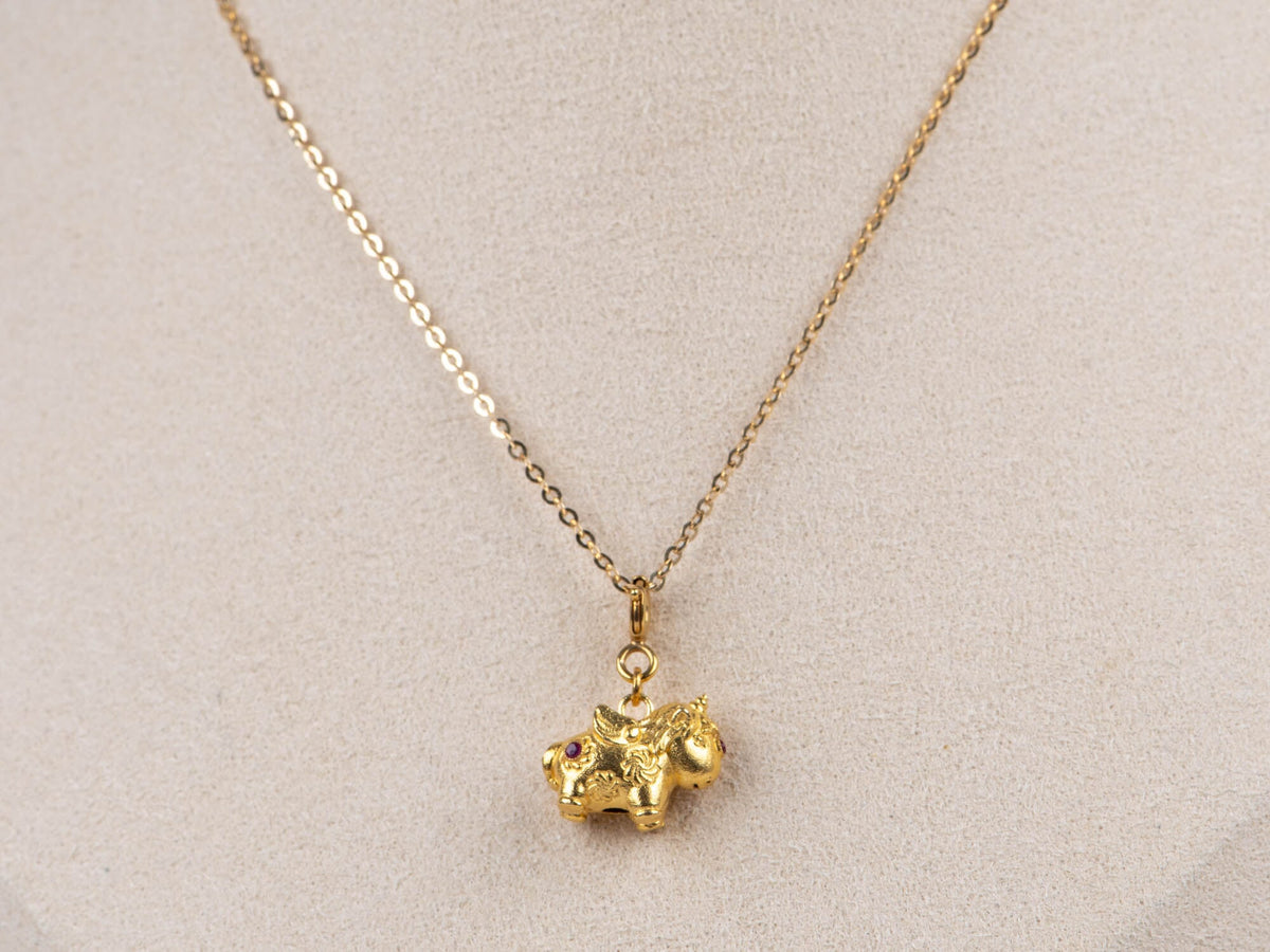 18K Gold Unicorn Pendant Charm with Red Garnets R4682 Aurora Designer