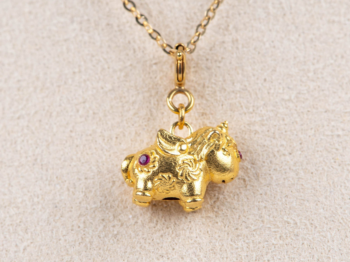18K Gold Unicorn Pendant Charm with Red Garnets R4682 Aurora Designer