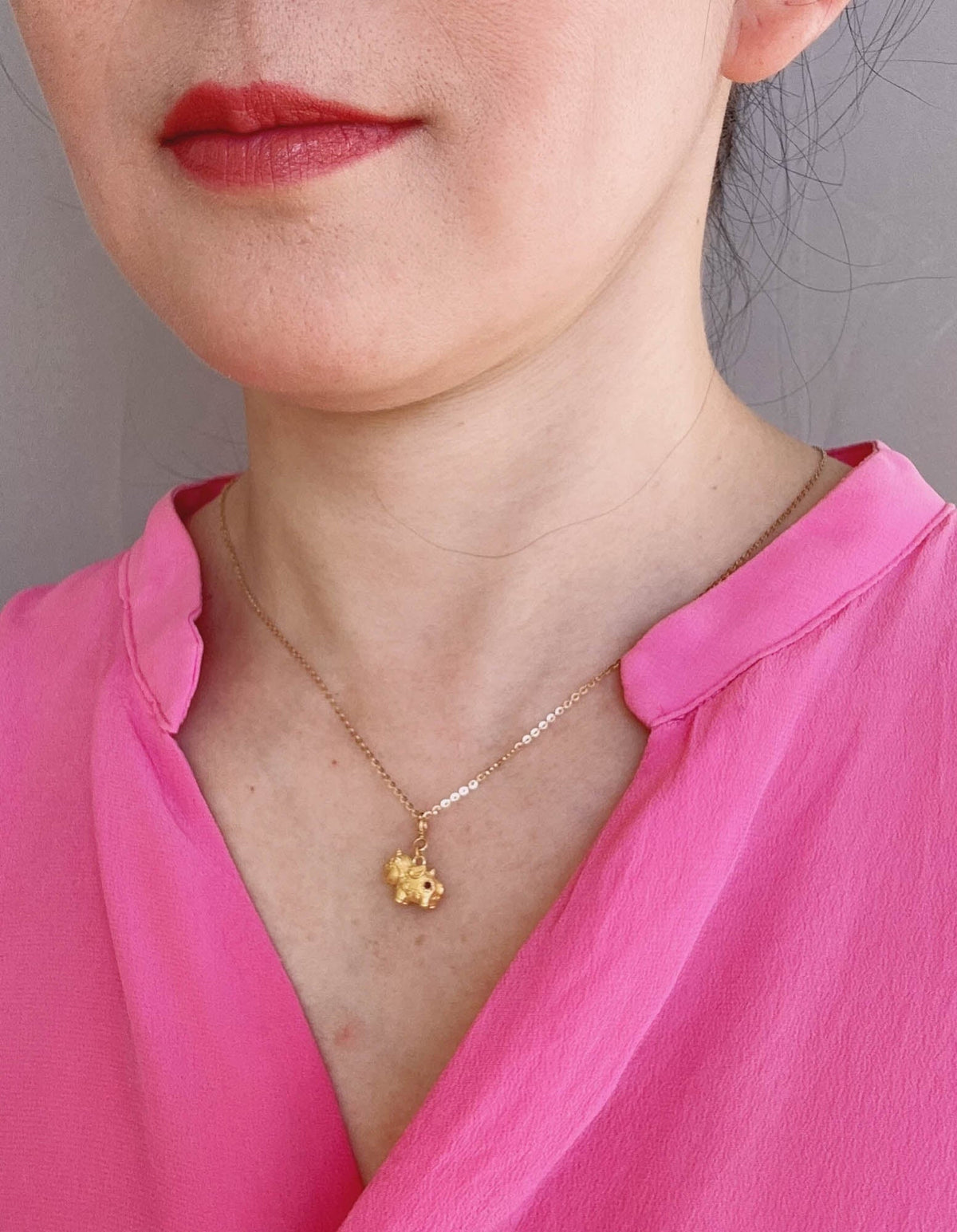 18K Gold Unicorn Pendant Charm with Red Garnets R4682 Aurora Designer