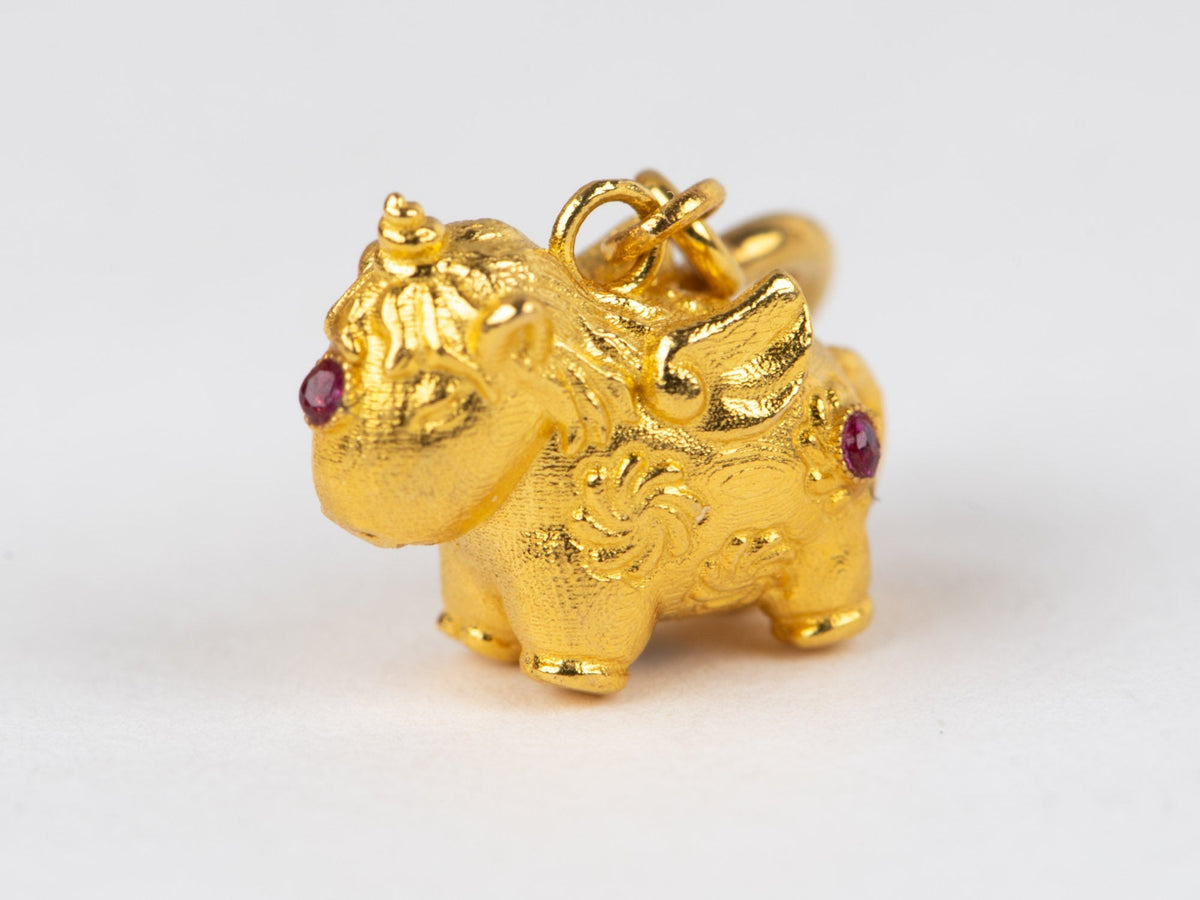 18K Gold Unicorn Pendant Charm with Red Garnets R4682 Aurora Designer