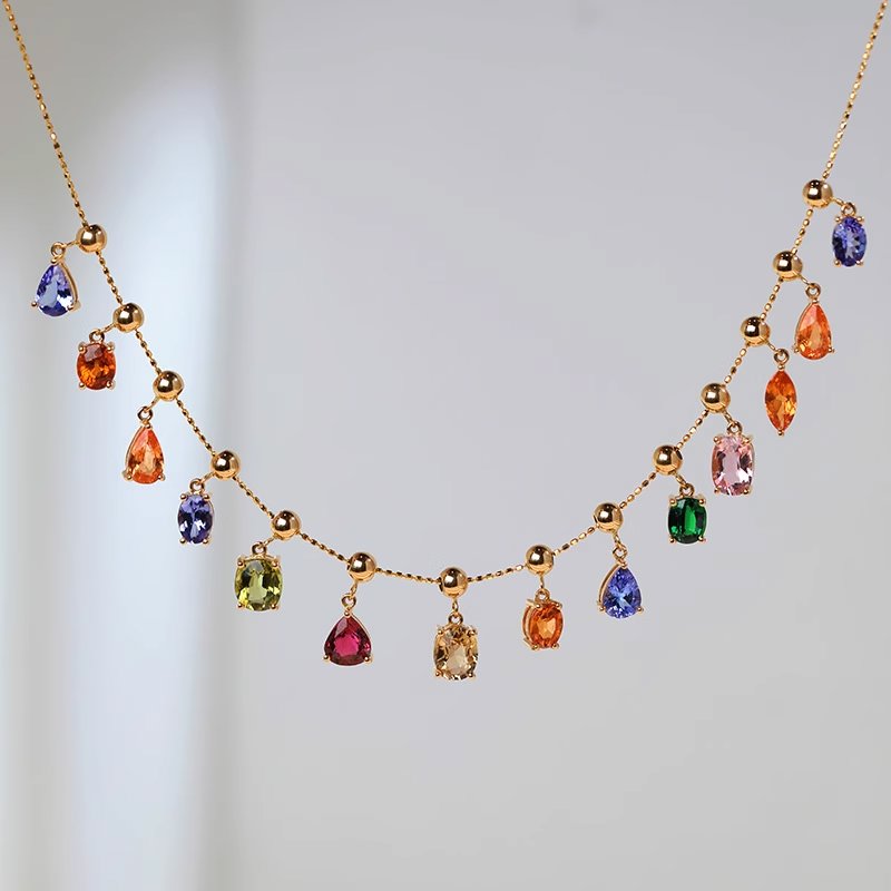 18K Gold Tanzanite and Spessartite Pendant Charm for Sliding Bead Necklace Chain Only R4683 Aurora Designer