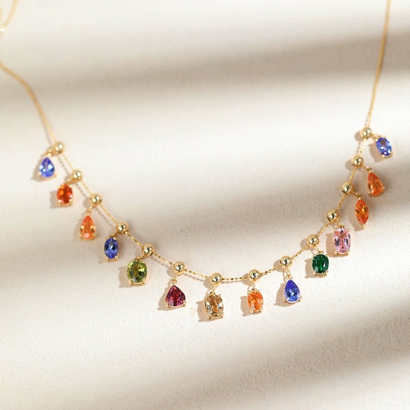 18K Gold Tanzanite and Spessartite Pendant Charm for Sliding Bead Necklace Chain Only R4683 Aurora Designer