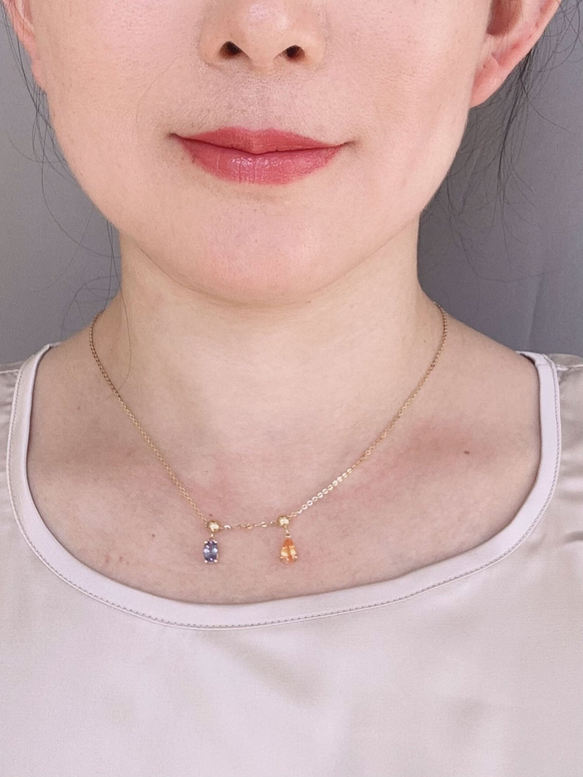 18K Gold Tanzanite and Spessartite Pendant Charm for Sliding Bead Necklace Chain Only R 4683 Aurora Designer