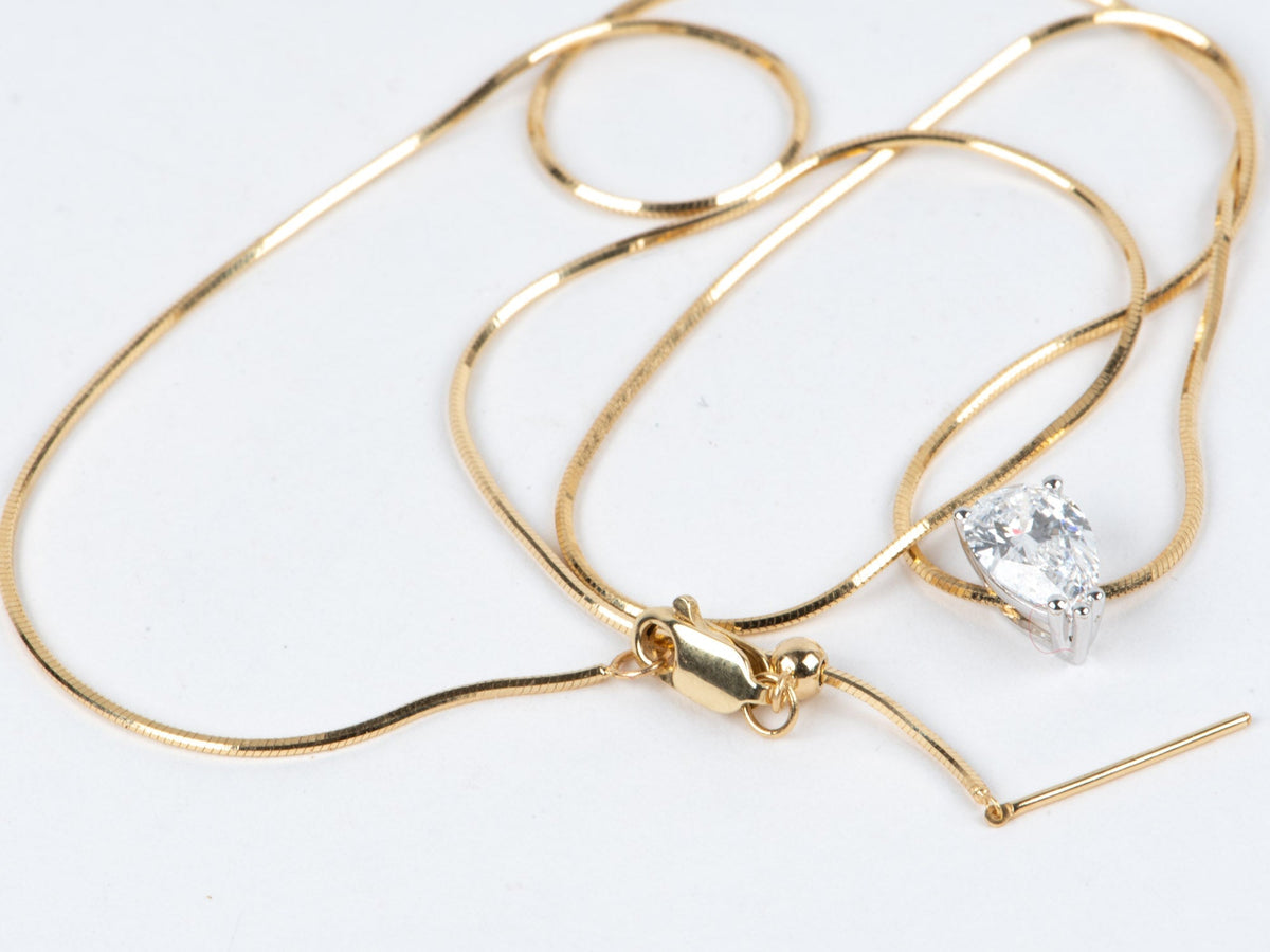 Thin Snake Chain Necklace 18K Gold 3g+ with Needle Threader for Pendant Charm Fully Adjustable Length Smooth and Shiny R4686 Aurora Designer
