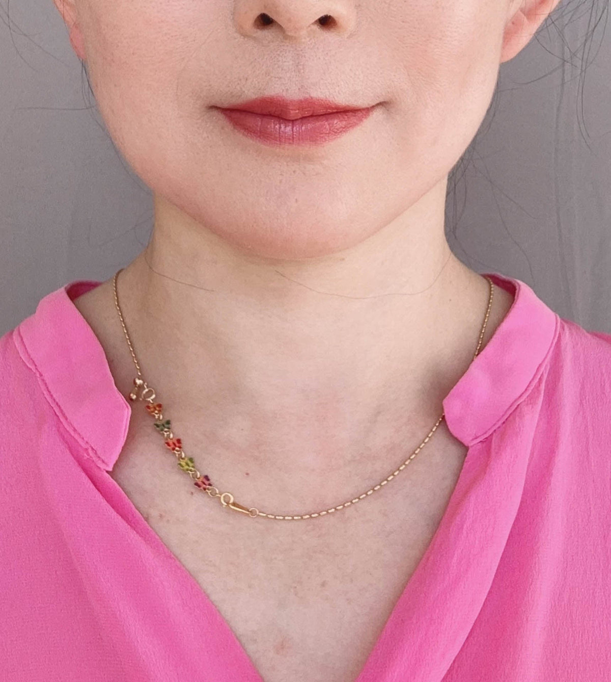 18K Gold Enamel Five-Butterfly Extension Chain with Spring Ring Colorful Extender R4689 Aurora Designer