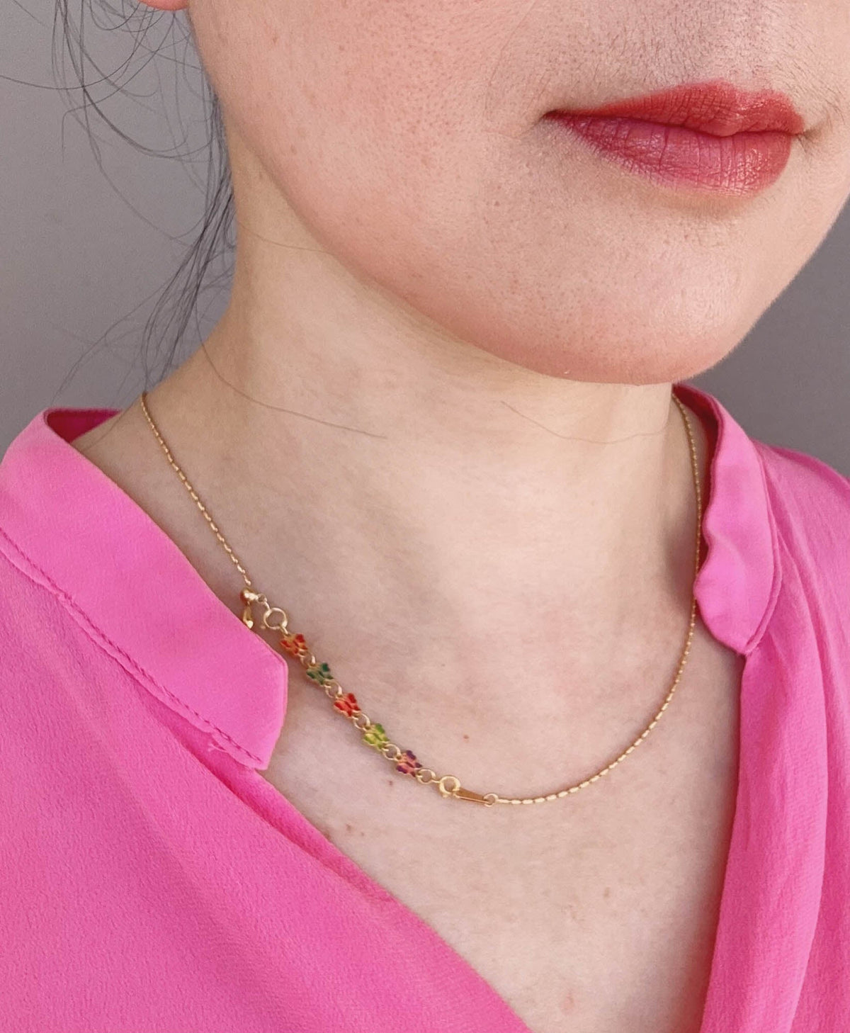 18K Gold Enamel Five-Butterfly Extension Chain with Spring Ring Colorful Extender R4689 Aurora Designer