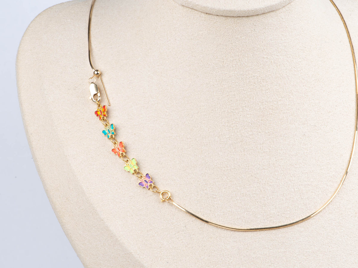 18K Gold Enamel Five-Butterfly Extension Chain with Spring Ring Colorful Extender R4689 Aurora Designer